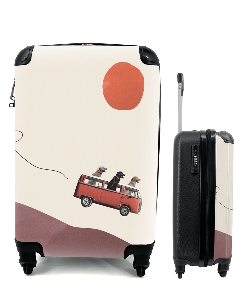 MuchoWow Koffer Handgepäck Trolley Rollkoffer Kleine Reisekoffer mit 4 Rollen - Hund - Retro - Bus - Cabin Size < 55x40x23 cm & 55x40x20 cm - Fo...