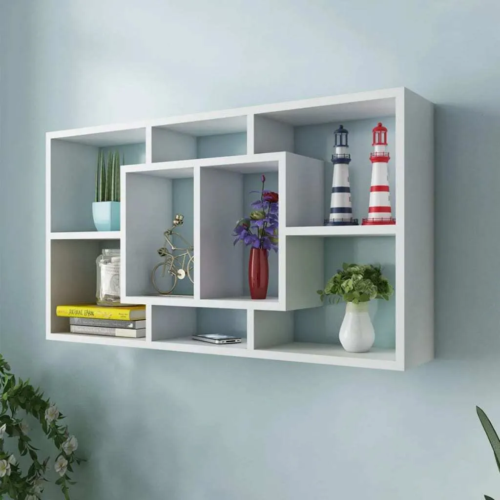 Scaffale a Parete con 8 Scomparti Bianco - Libreria Sospesa Moderna