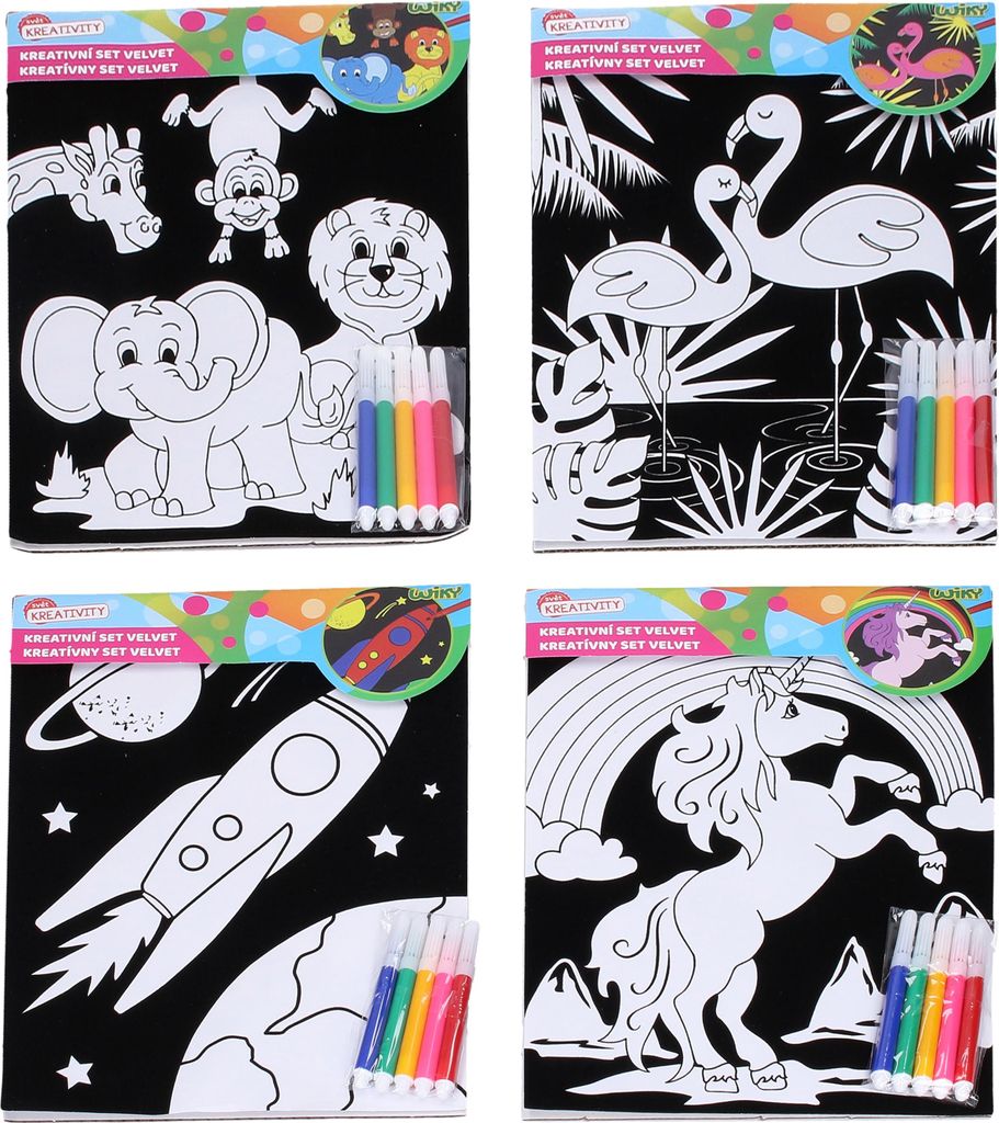 Kreativset Velvet 21,5 x 30 cm + 5 Stück Filzstifte