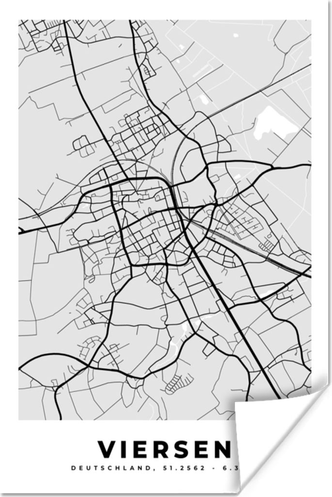 MuchoWow Poster Karte - Deutschland - Viersen - Stadtplan 120x180 cm - Kunstposter