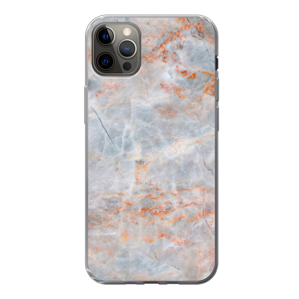 MuchoWow Handyhülle Schutzhülle Hülle für iPhone 13 Pro Max Marmor - Luxus - Orange Silikon Softcase Handy Hülle - Mobiltelefon