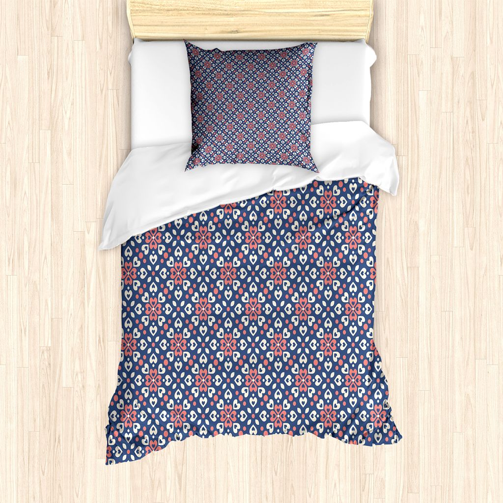 ABAKUHAUS Abstrakt Bettbezug Set für Einzelbetten, Blumenherz-Mosaik, Milbensicher Allergiker geeignet mit Kissenbezug, 135 cm x 200 cm - 80 x 80 ...