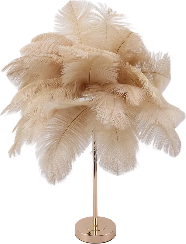 Lampe à poser décorative en plumes camel avec batterie rechargeable