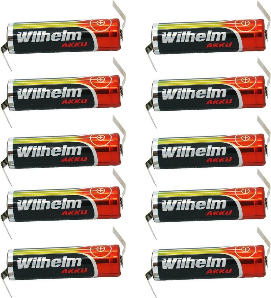 10 x Lithium Ionen Akku Wilhelm 3,7 V LÖTFAHNE Z Form 800 mAh Typ 14500 Li Ion AA