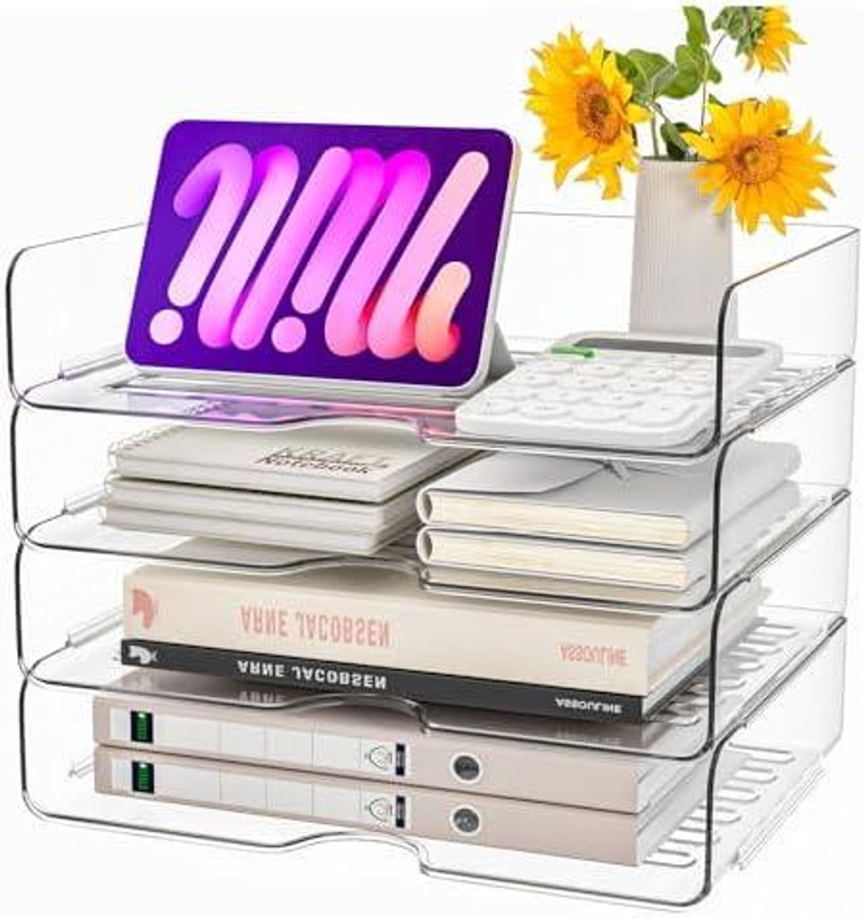 4 Stück Premium transparente stapelbare Acryl Briefablage, Produktbild 