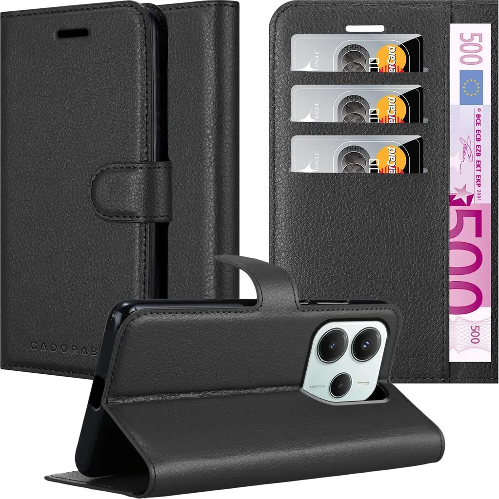 Cadorabo cover per Xiaomi RedMi Note 14 5G cover in PHANTOM BLACK cover protettiva con chiusura magnetica, funzione stand e slot per carte di credito