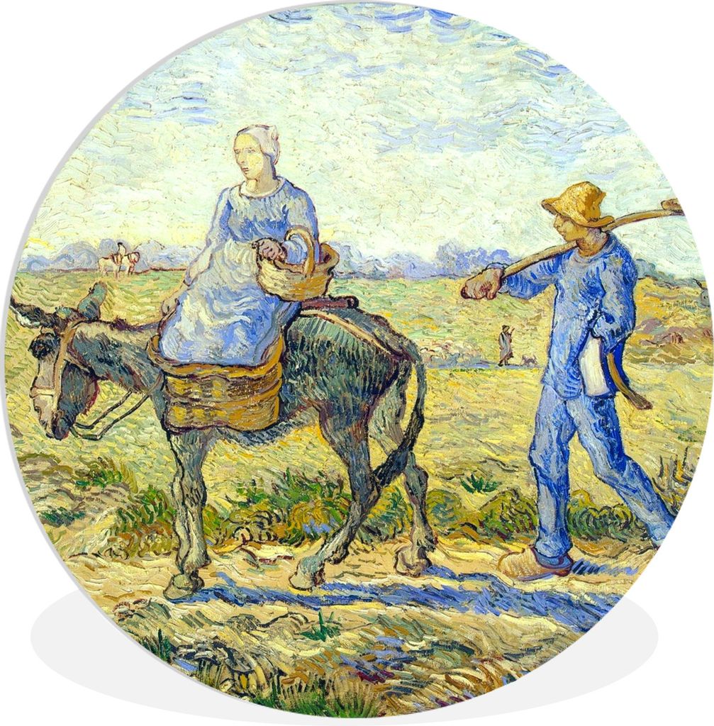 MuchoWow Rundes Wandbild - Runde Bilder Bauernpaar auf dem Weg zur Arbeit - Gemälde von Vincent van Gogh Ø 30 cm Kreis Wanddekoration Kunststof...
