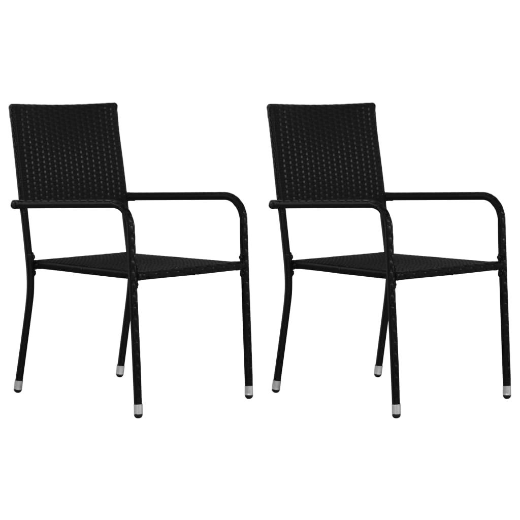 "im Angebot" Garten-Essstühle 2 Stk. - bis 150 kg - Stapelbar Schwarz Poly Rattan - Stapelsessel CC8065
