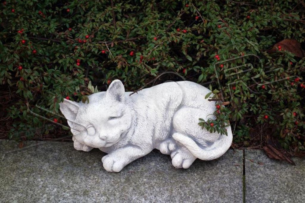 Garten Dekoration Katze Terrasse Stein Figuren Figur Deko Statue Skulptur 103120
