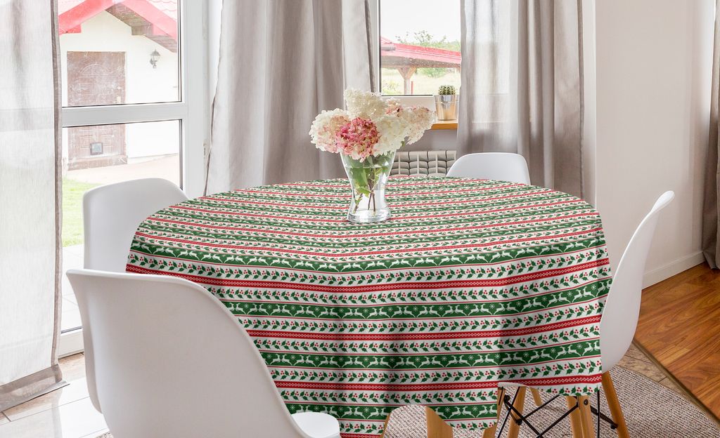 ABAKUHAUS Weihnachten Runde Tischdecke, Rentiere Borders, Kreis Tischdecke Abdeckung für Esszimmer Küche Dekoration, 150 cm, Dark Green Burgundy