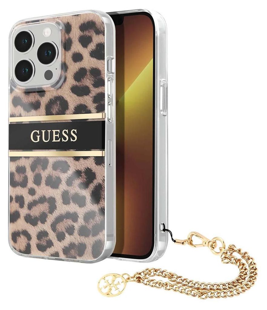Guess, Hülle für Apple iPhone 13 Pro Leopard mit Charm, Leopardenmuster