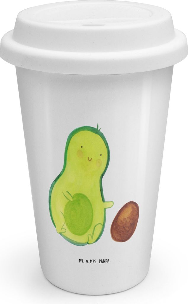 Mr. & Mrs. Panda Kaffeebecher To Go Avocado Kern rollt - Weiß - Geschenk, keramik, Schwanger, Thermobecher, Baby, Coffee Becher, Avocados, Geburts...