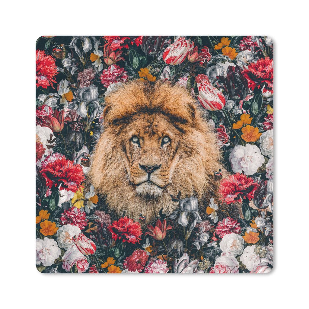 MuchoWow Mauspad Mousepad Leo - Blumen - Profil 20x20 cm - Mousepads - Maus Mat - Pad - Mausunterlage - Desk Mat - Bureauartikeln