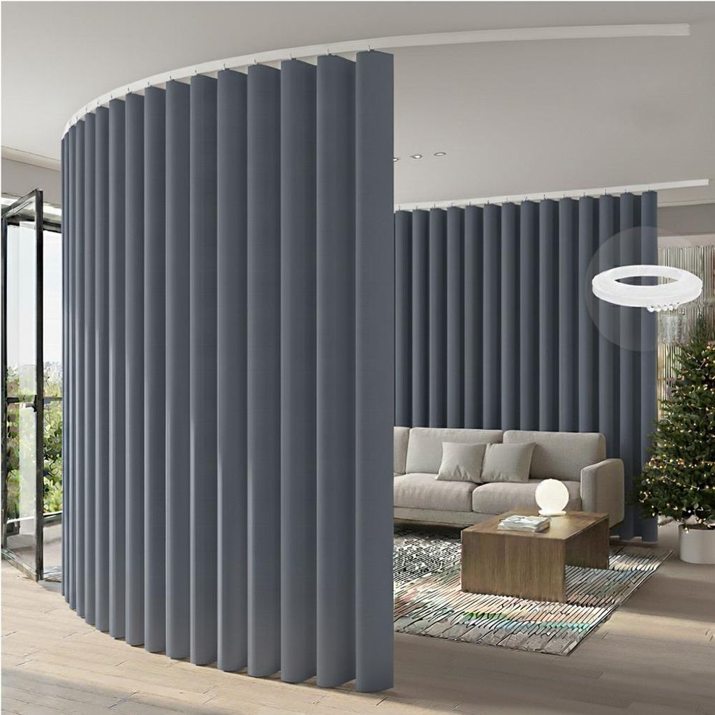 Extra großer Raumteiler Vorhang mit schienen Haken, Grau Staubvorhang, Sichtschutz Trennvorhänge Schlafzimmer Wohnzimmer, B 254 x H 213 cm