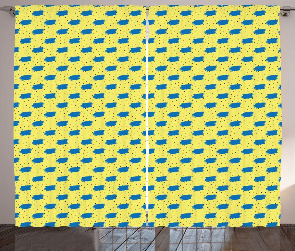 Rideau de Chambre Jaune Cobalt 280x225 cm avec Boucles et Crochets Inclus