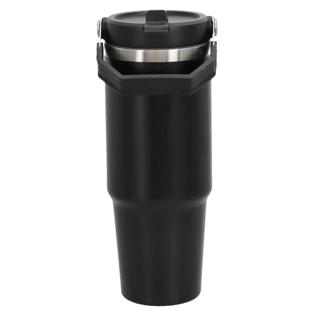 Thermobecher aus Edelstahl 0,9l Isolierbecher mit ausklappbaren Strohhalm Thermo Trinkbecher Auslaufsicher Kaffeebecher Thermosflasche Schwarz