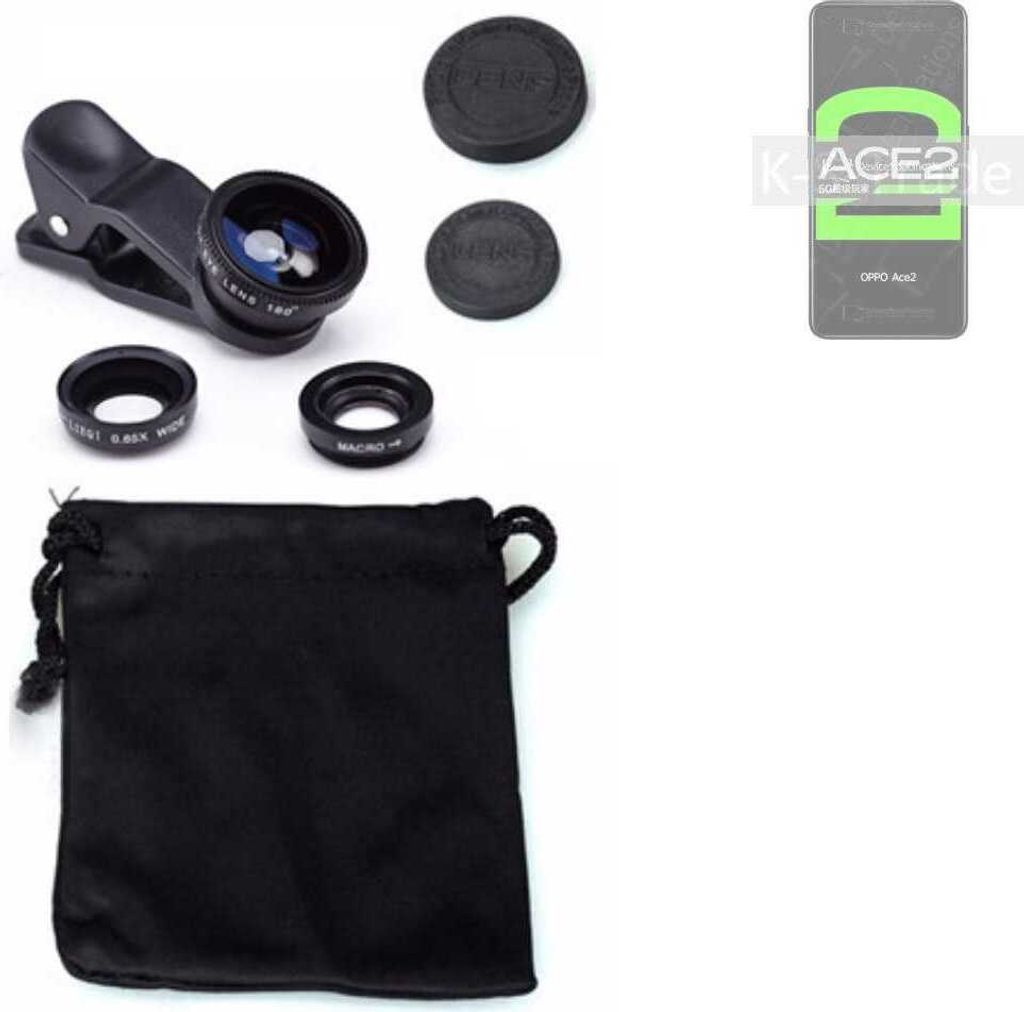 K-S-Trade Smartphone Kamera Linsen Set Kompatibel mit Oppo Reno Ace 2 3in1 Clip-On Kamera Adapter Macro Weitwinkel FishEye Fischauge Objektiv Linse