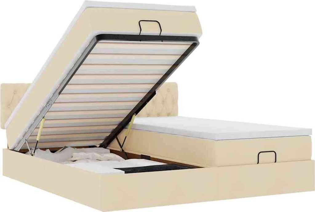 vidaXL Ottoman-Bett mit Matratzen & LEDs Creme 180x200 cm Stoff