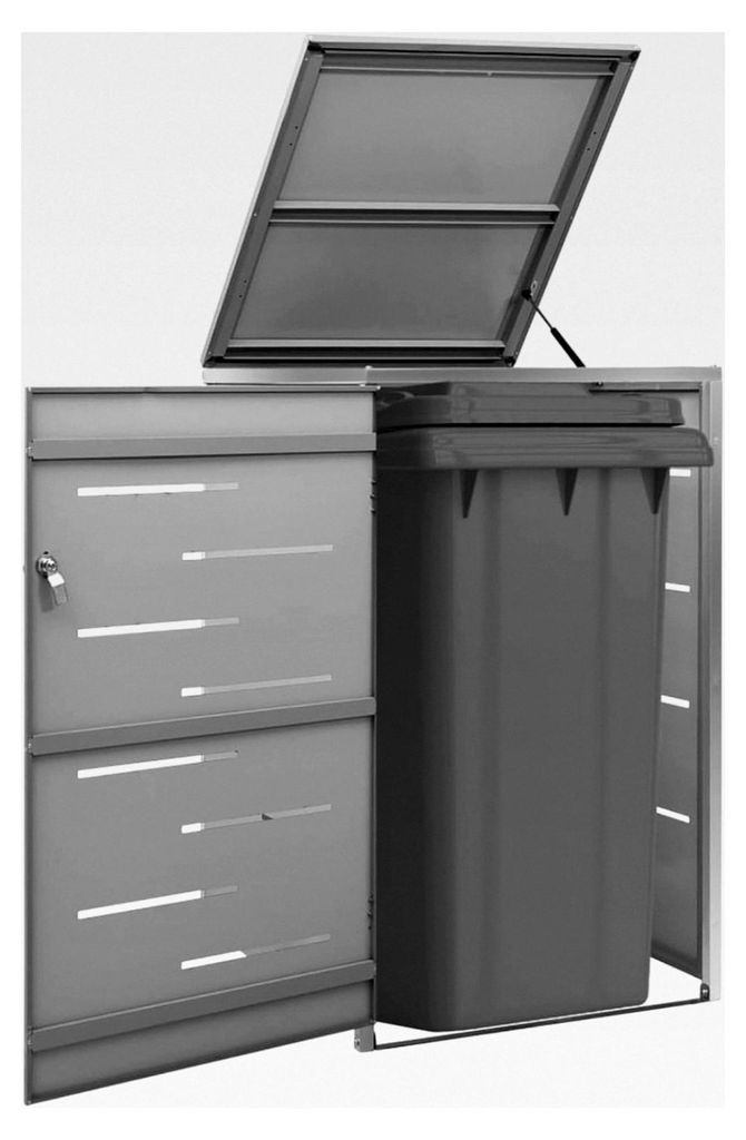 Mülltonnenbox für 1 Tonne 69x77,5x112,5 cm Edelstahl, Großvolumen Gartenschrank wetterfest für Reihenhaus, Mehrfamilienhaus, Gewerbefläche
