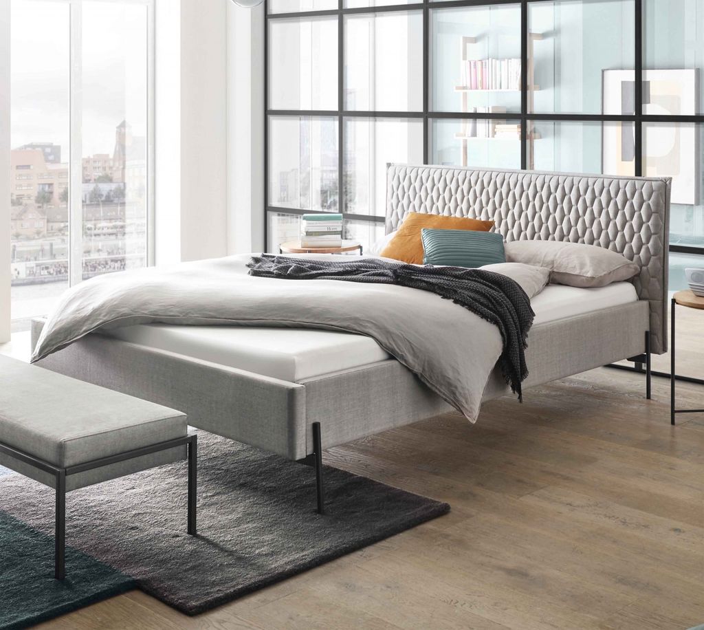 HASENA Polsterbett Gloria Stoff grau Metallfüße anthracit 180x200