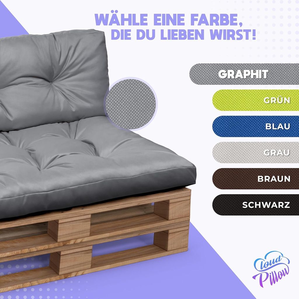 Palettenkissen Set 120x80 cm Graphit – Wasserdichte Sitz- &