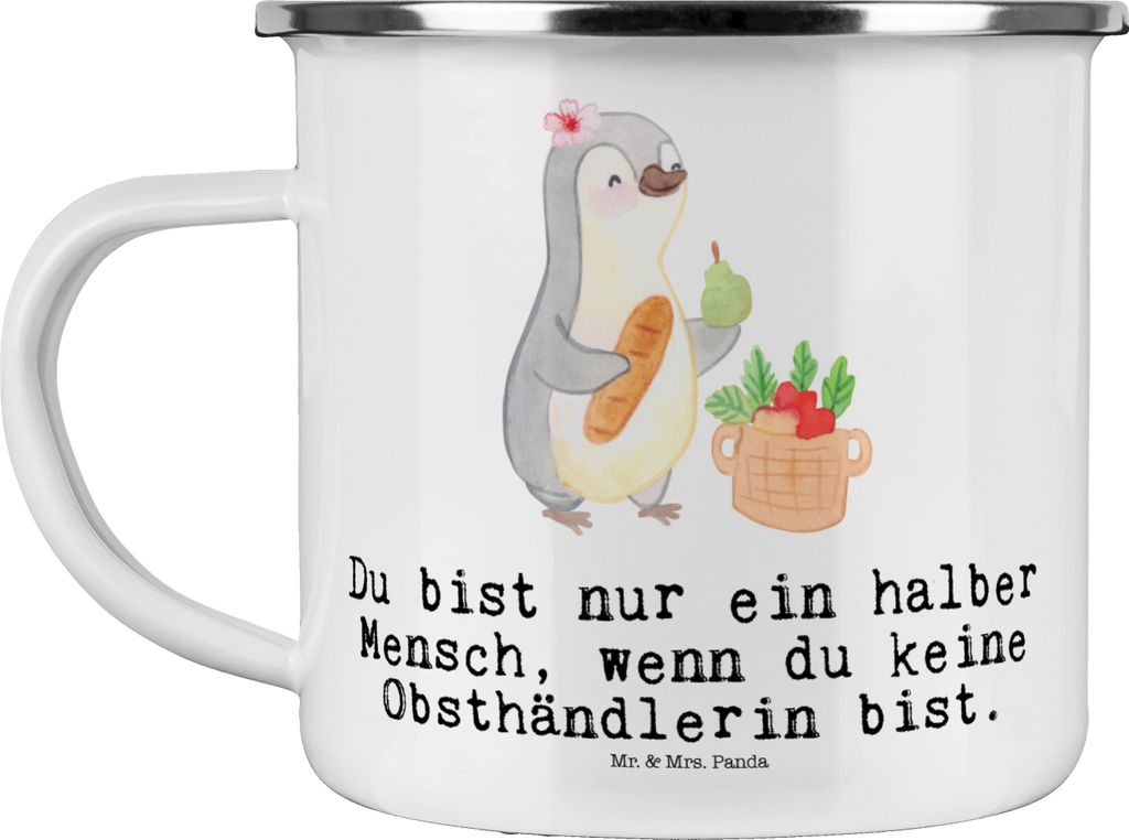 Mr. & Mrs. Panda Teebecher Obsthändlerin Herz - Weiß - Geschenk, Obstplantage, Pott, Emaille Tasse, Spruch, Lustig, Obst- und Gemüsehändlerin, ...