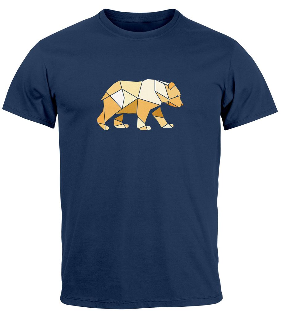 Herren T-Shirt Bär Aufdruck Grafik Outdoor Polygon Motive Printshirt Natur Fashion Streetstyle Neverless navy 3XL