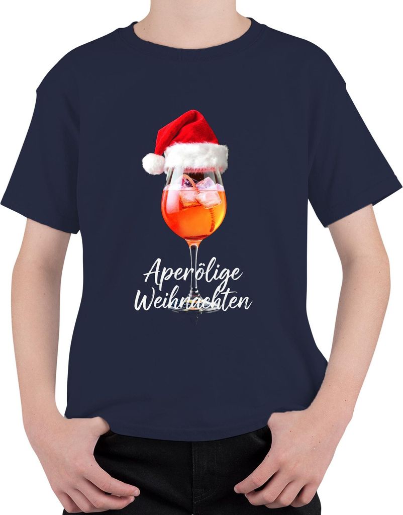 Aperölige Weihnachten Aperol Weihnachtsmütze Weihnachtsfeier Uni Kinder T-Shirt, Navy, 128