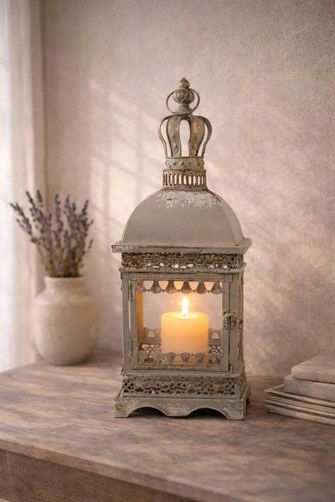 Lanterna Clayre & Eef 20x20x51 cm Grigio Verde Metallo - 3