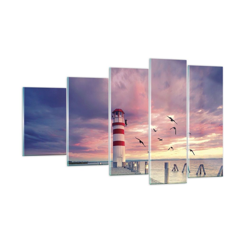 Bilder auf glas - 5 Teile - Laterne Meer Küste - 100x60cm - Glasbilder - Wandbilder - Bilder - zum Aufhängen bereit - Wanddekoration aus Glas - G...