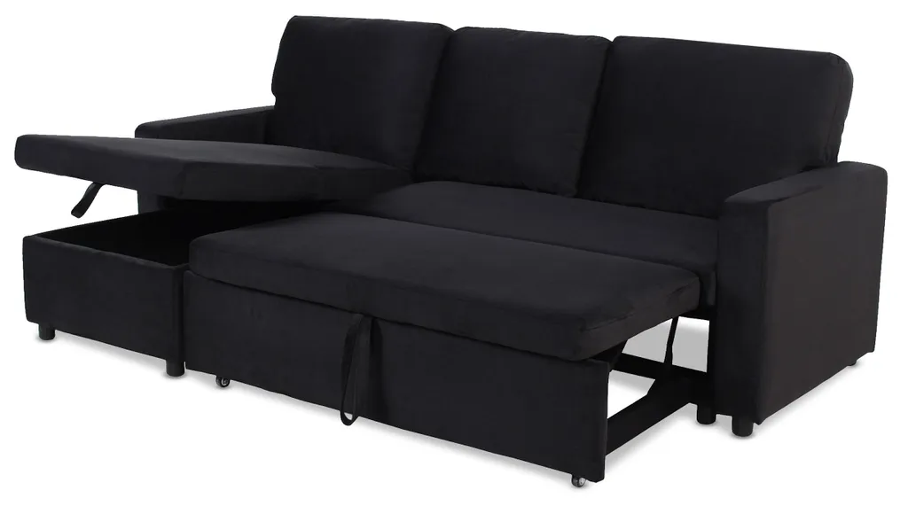 Canapé d'angle convertible réversible en velours noir modèle Baleares - 6