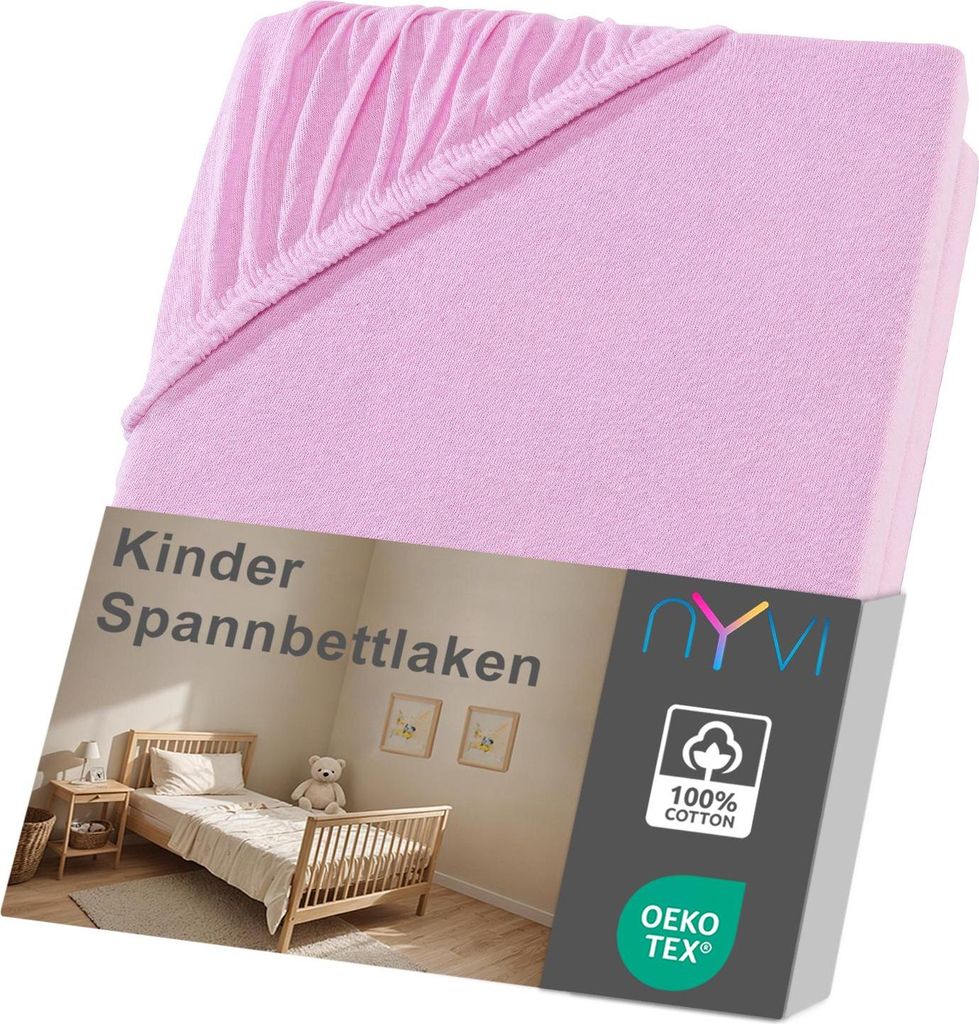 NYVI Kinder Spannbettlaken Junior 70x140 cm rosa für Kinderbettmatratzen bis 12cm Höhe - Weich & Anschmiegsam, Rundumgummizug, Bügelfrei