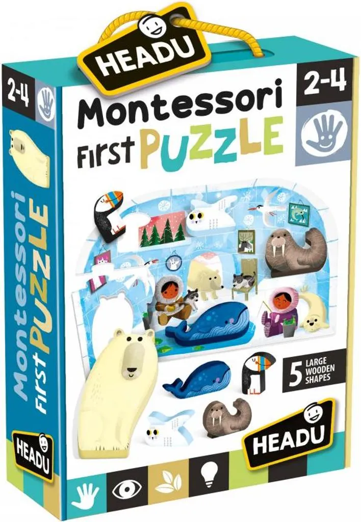 Puzzle Montessori HEADU Pôle Nord 24711 avec Animaux en Relief 2-4 Ans