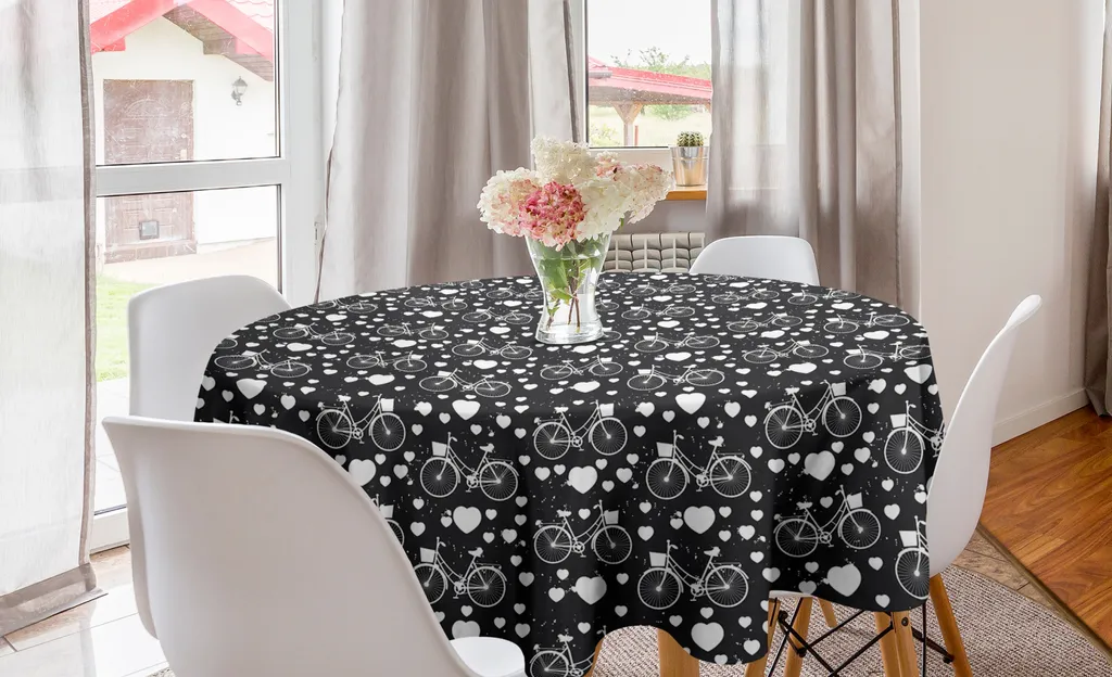 ABAKUHAUS Tovaglia Rotonda 150cm con Cuori e Bici Grigio Scuro