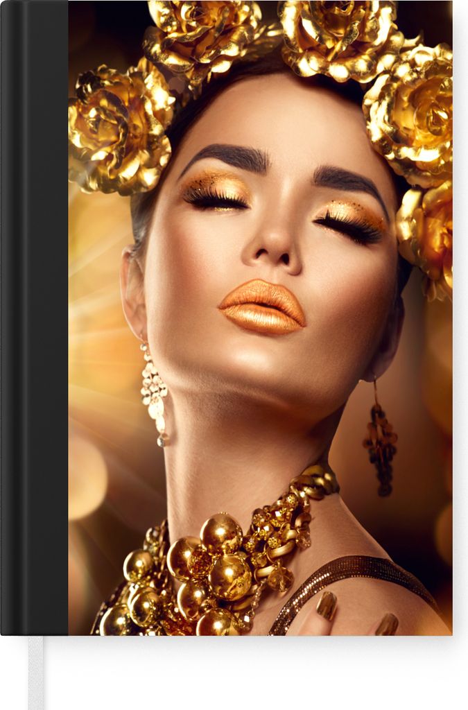 MuchoWow Notizbuch Tagebuch Haushaltsbuch Notebook A5 Frau - Blumen - Gold - Notizblock - Notizheft - Notebook - Schreibblock - Papier