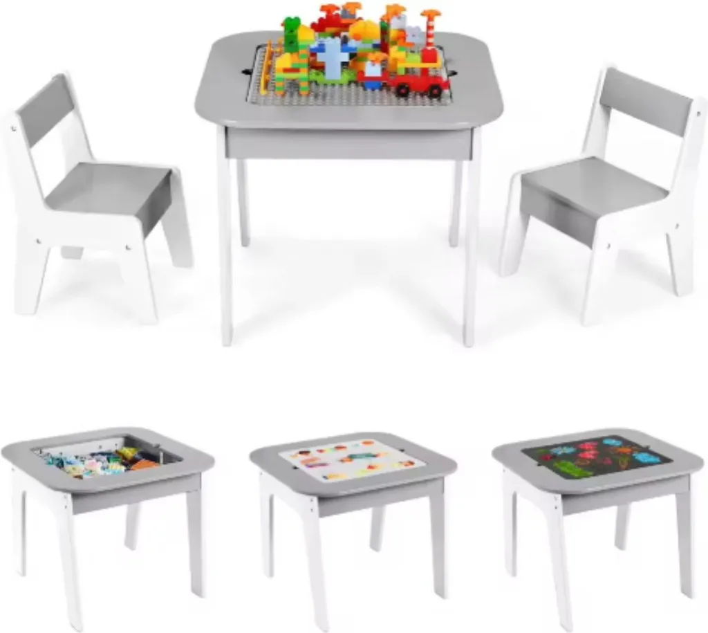 Table de jeux 3 en 1 bois gris Bolt Edge avec coffre de rangement malin