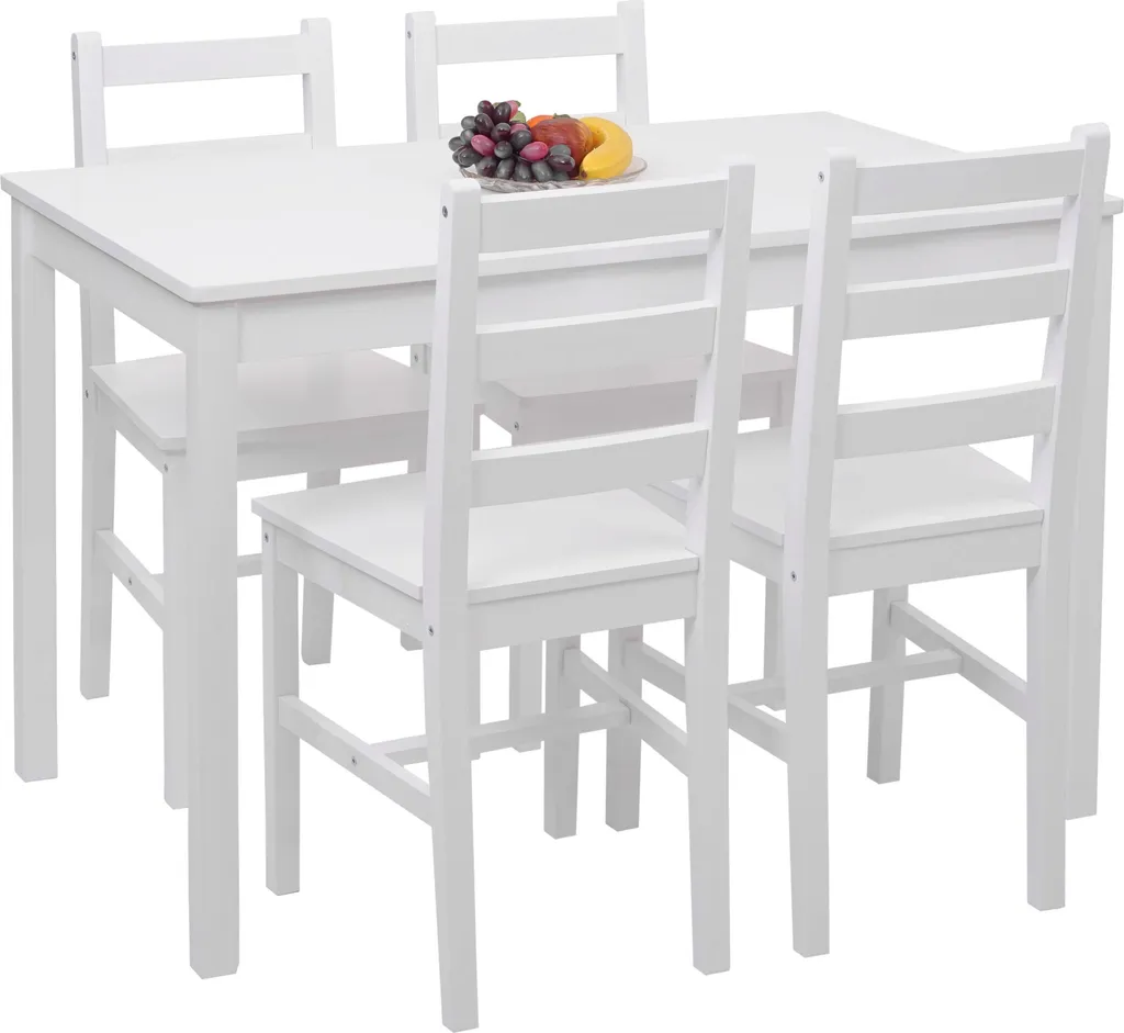 Coin repas robuste en bois massif blanc : set de table et chaises 110cm