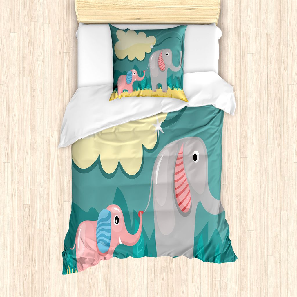 ABAKUHAUS Elefant Bettbezug Set für Einzelbetten, Pastelltierbaby, Milbensicher Allergiker geeignet mit Kissenbezug, 135 cm x 200 cm - 80 x 80 cm,...