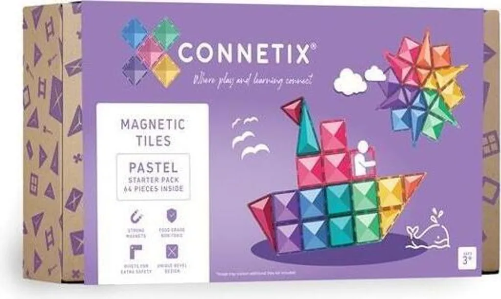 Connetix Pastel Starter Set 64 pièces - Jeu de Construction Magnétique