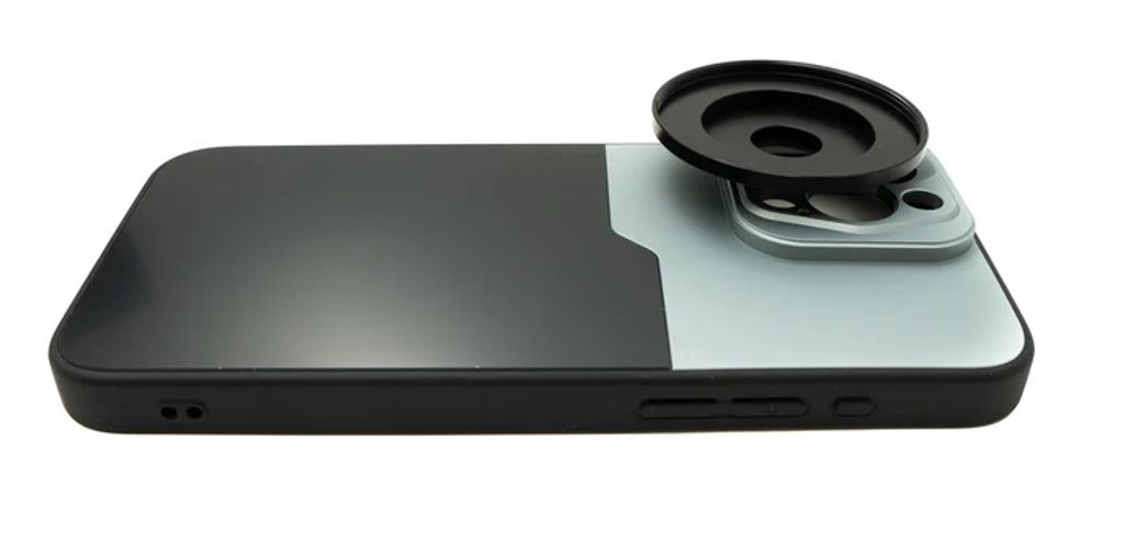 SYSTEM-S Objektiv Hülle 52 mm kompatibel mit Effekt Linse mit Gewinde für iPhone 15 Pro Max in Schwarz Grau