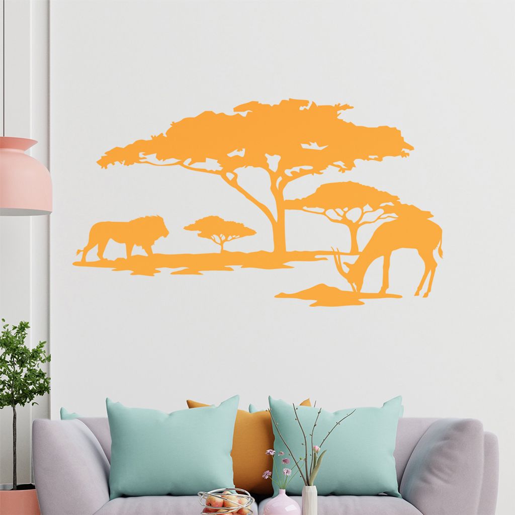 KIWISTAR Afrika Motiv Löwe u. Antilope Wandtattoo in 6 Größen - Wandaufkleber Wall Sticker - Dekoration, Küche, Wohnzimmer, Schlafzimmer, Badez...
