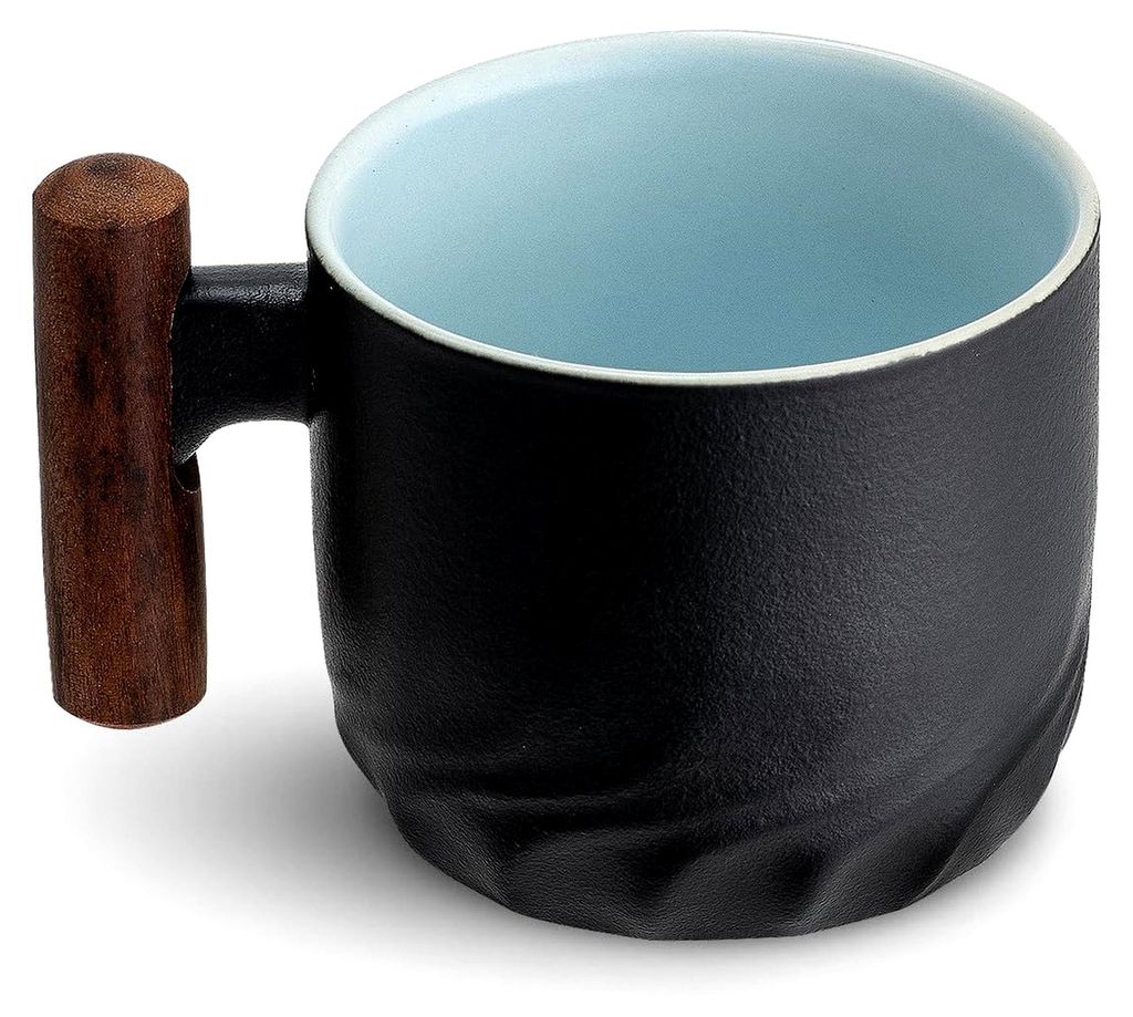60 ml Keramik Espressotassen mit Holzgriff, modernes Design für Kaffeegenuss (Schwarz)