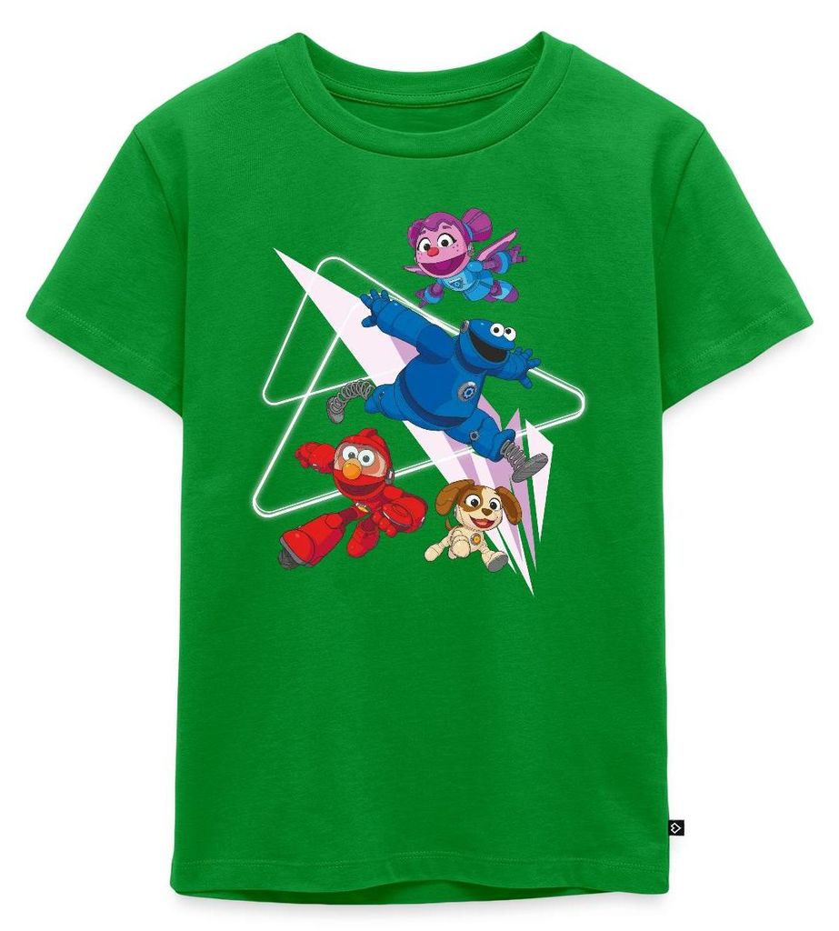 Spreadshirt Mecha Builders Elmo Cookie Und Abby Kinderhelden Design Kinder Premium T-Shirt, 98/104 (2 Jahre), Grün