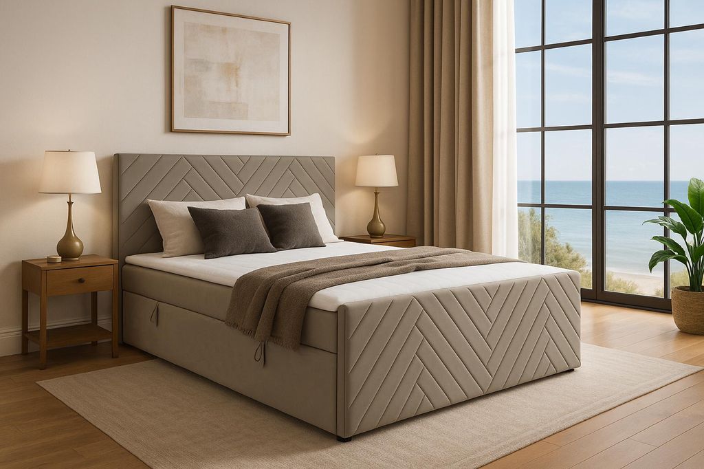 MEBLINI Boxspringbett mit Bettkasten - Gepolstert Doppelbett mit Matratze und Topper - Polsterbett mit Stauraum - Bett mit Kopfteil - Stauraumbett ...