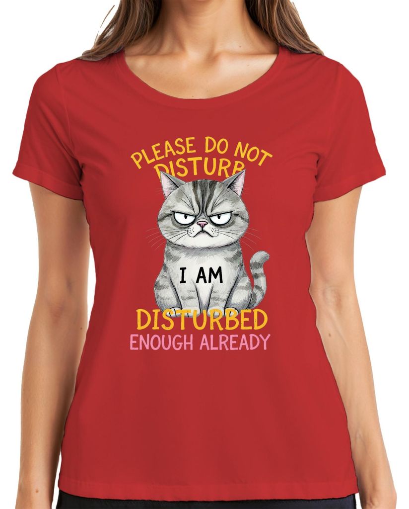 Please Do Not Disturb I Am Disturbed grumpy cat sarcastic gift Damen T-Shirt, Rot, XL