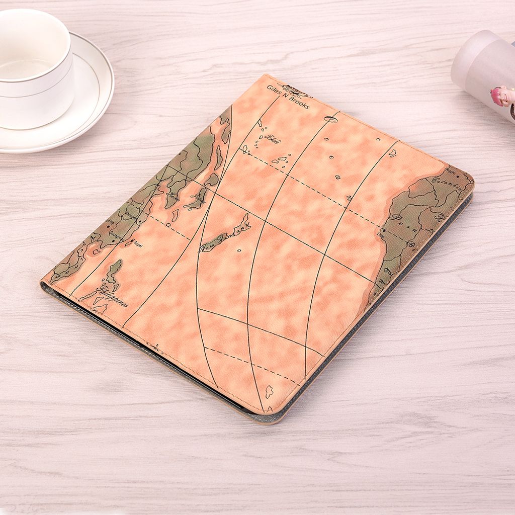 Schutzhülle für Apple iPad Pro 12.9" 2018 3. Generation mit Stifthalter Smart Cover Hülle schlank Tasche Etui mit Weltkarte BEIGE
