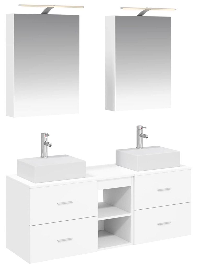 vidaXL Badezimmermöbel-Set 5 pcs Weiß Ingenieurholz und Glas