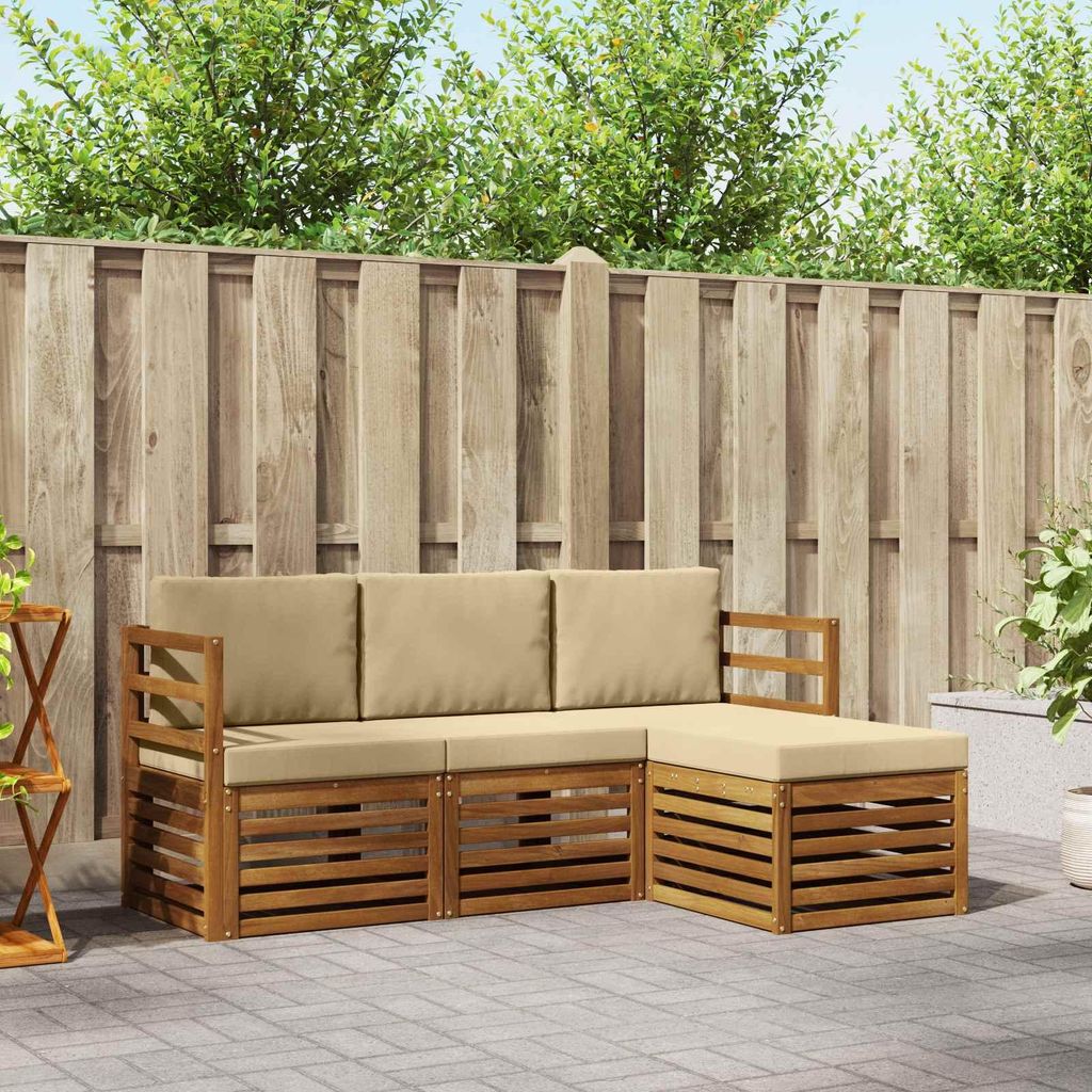 "Neues Produkt" Sofagarnituren - CLORIS - Terrassen-Sofa - 4 pcs - Natur und Beige Massivholz Akazie - Modern Gartensofas V1829