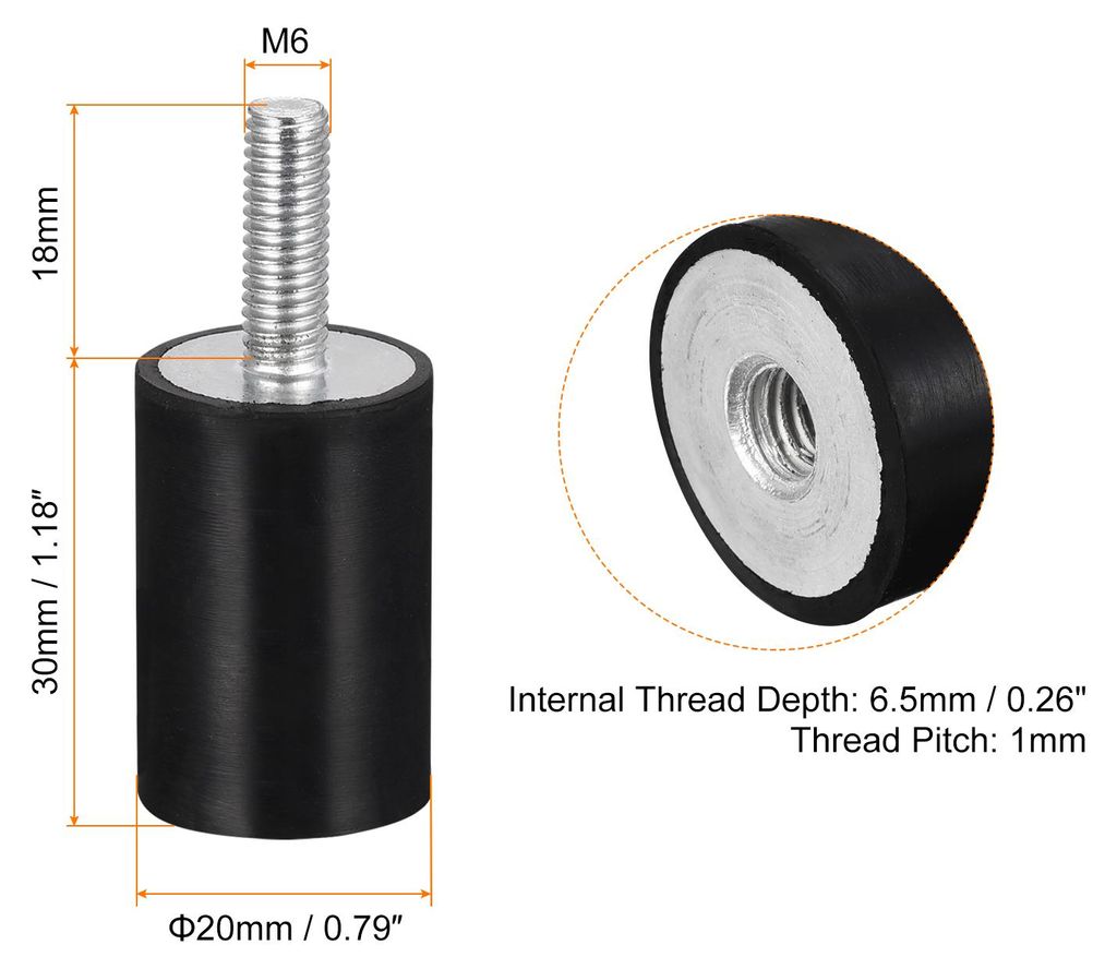2 Stš¹ck Gummipuffer M6 Stecker/Buchse Vibrationsisolator Schwingungsd?mpfer Sto?d?mpfer D20mmxH30mm