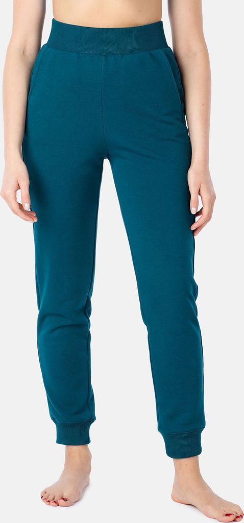 Bellivalini Sporthose Damen aus Baumwolle Jogginghose lang hohe Taille mit Taschen BLV50-209 (Smaragdgrün, L).